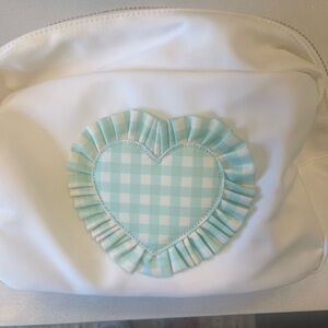 STONEY CLOVER LANE LARGE WHITE POUCH W GINGHAM HEART! Clean